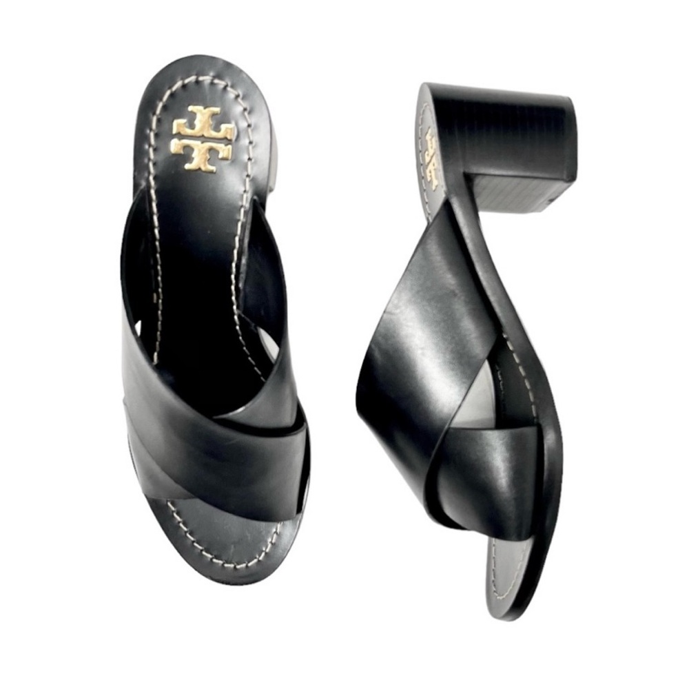 Montrose black leather heeled sandals by Tory Burch
